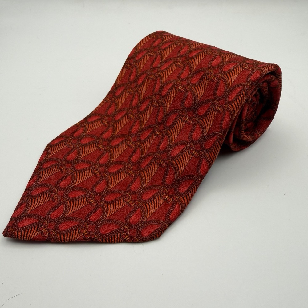 Valentino Cravatte Silk Tie Made in Italy Red Abstract Geometric Vintage